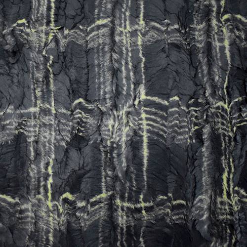 1 1/2 YD PC-Black/Beige Pressed Abstract Plaid Faux Fur Knit Fabric