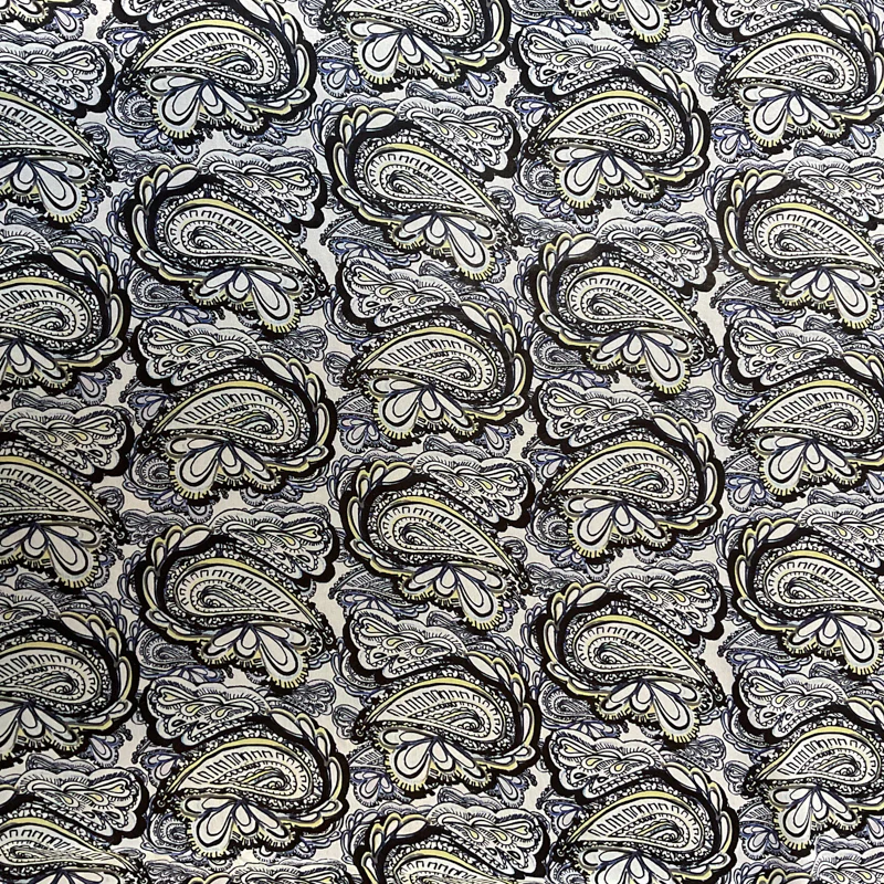 1 1/2 YD PC-Black-White Paisley Print Silk Chiffon Designer Remnant Fabric