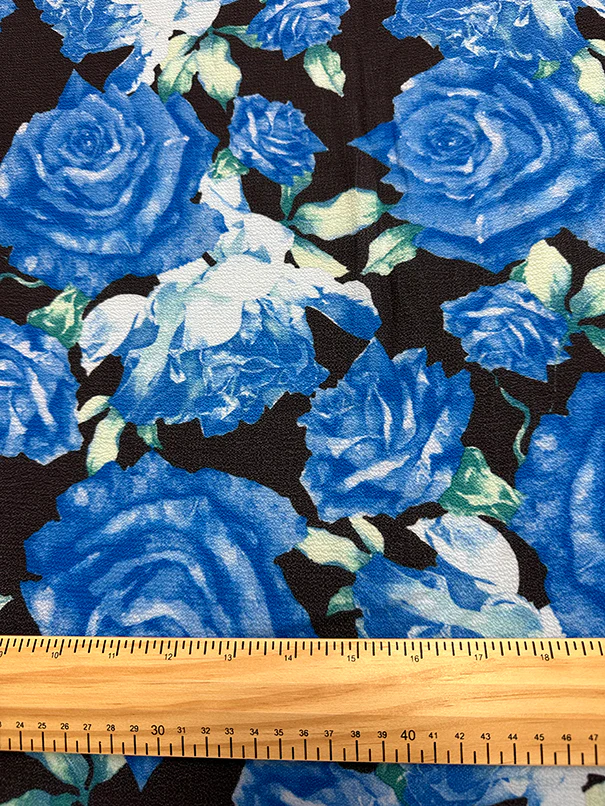 1 1/2 YD PC-Royal Blue Rose Floral Crepe Georgette Fabric - Image 2