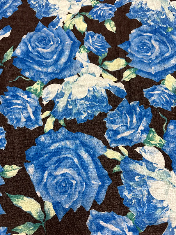1 1/2 YD PC-Royal Blue Rose Floral Crepe Georgette Fabric - Image 3