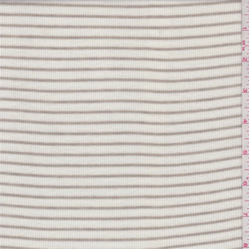 1 1/8 YD PC-Ivory/Dark Tan Stripe Rib Jersey Knit Fabric