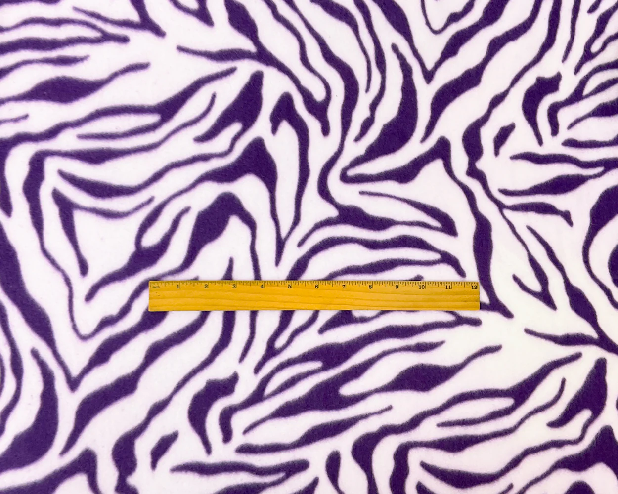 1 3/4 YD PC-Purple-Ivory Polyester Tiger Printed Polar Fleece Knit Fabric - Image 4