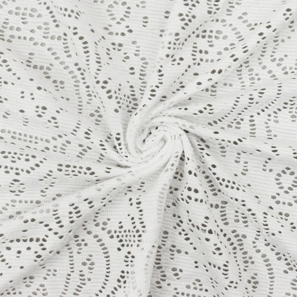 1 5/8 YD PC-Milk White Medallion Floral Stretch Nylon Crochet Knit Fabric - Image 2