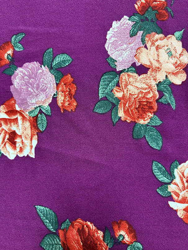 1 YD PC-Magenta Floral Print Crepe Scuba Double Knit Fabric - Image 2
