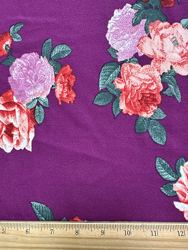 1 YD PC-Magenta Floral Print Crepe Scuba Double Knit Fabric - Image 3