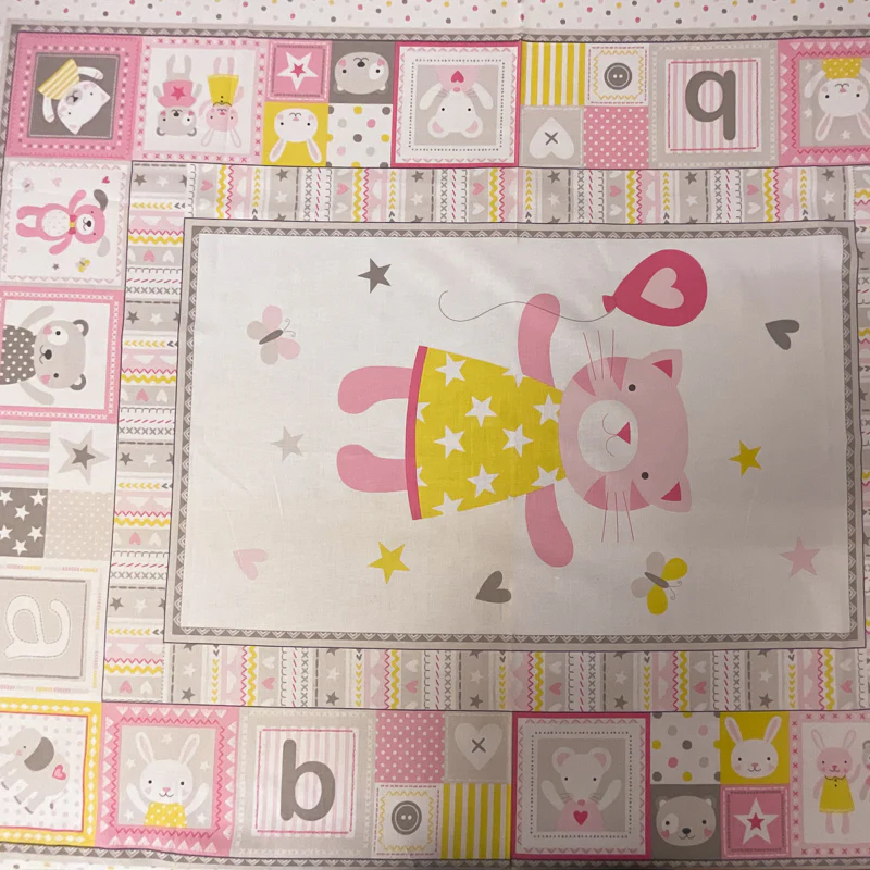 1 YD PC- PANEL Pink-Gray Cuddly Cat 100% Cotton Remnant Fabric - Image 2