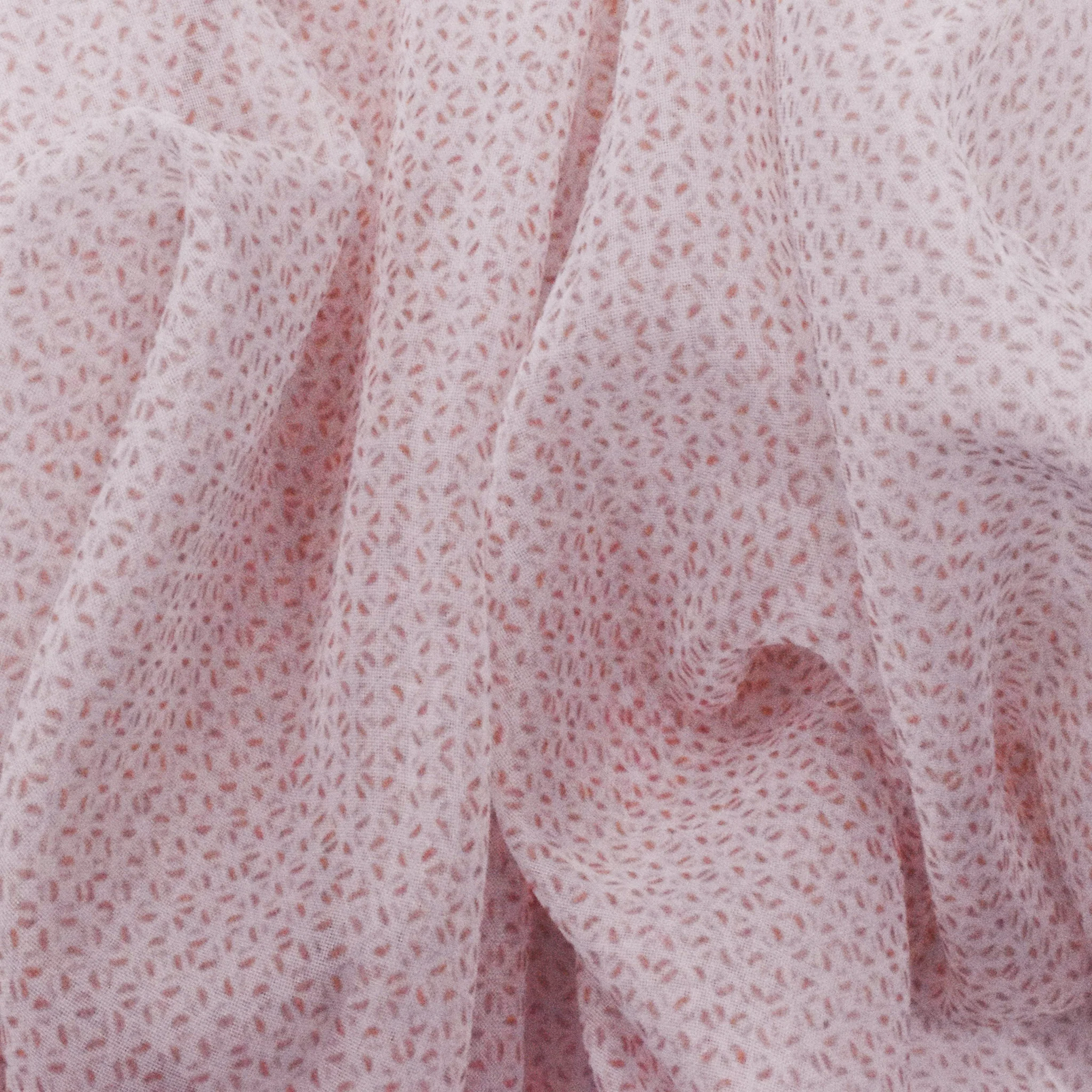 13 YD PC-Citrus Pink/White Abstract Trellis Printed Nylon Chiffon Drapery Fabric