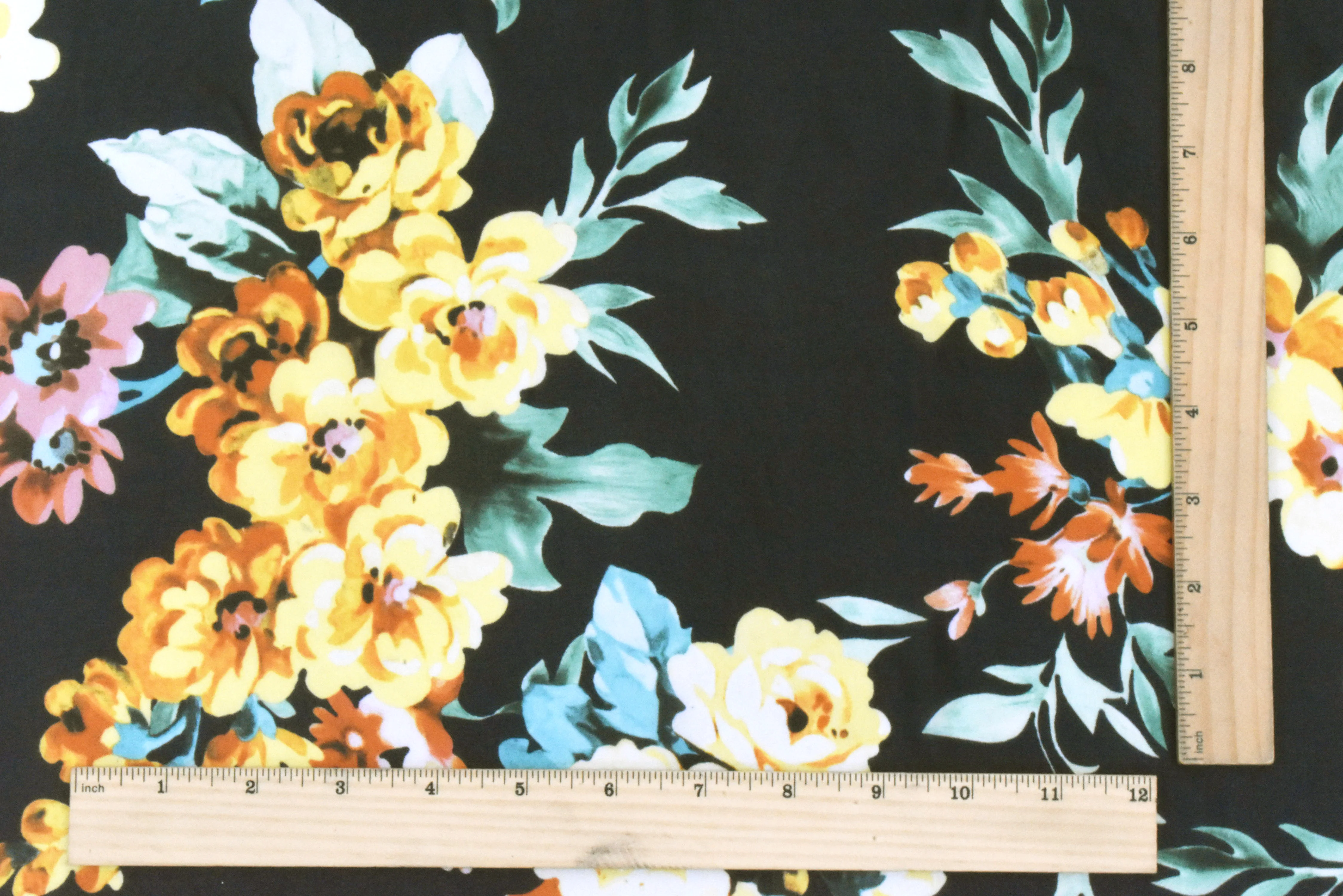 2 1/2 YD PC-Black-Multi Famous Designer Floral Print Viscose Chiffon Woven Fabric - Image 5