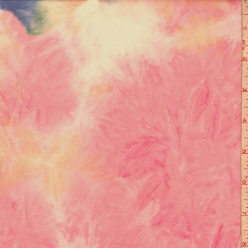 2 1/2 YD PC-Orchid Pink/Yellow/Blue Tie Dye Double Brushed Jersey Knit Fabric