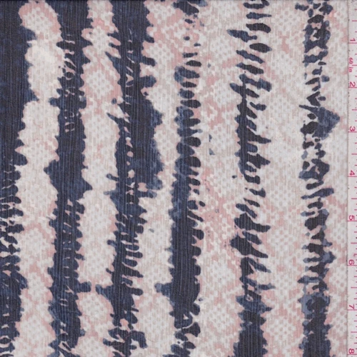 2 1/2 YD PC-Pink Beige/Ocean Blue Diamond/Stripe Silk Crinkle Chiffon Fabric