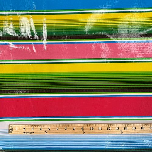 2 1/2 YD PC-Turquoise Multi Stripe Oilcloth Fabric - Reorderable - Image 3
