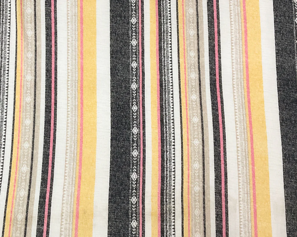 2 3/4 YD PC-Yellow-Beige-Multi Poly Stretch Stripe Printed Slub Knit Fabric - Image 4