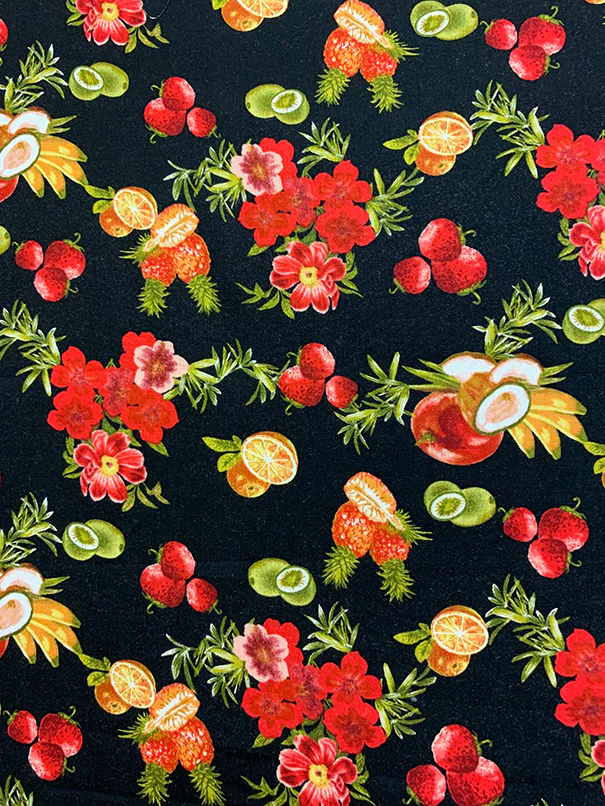 2 YD PC-Black Fruit Print Rayon Challis Fabric - Image 2