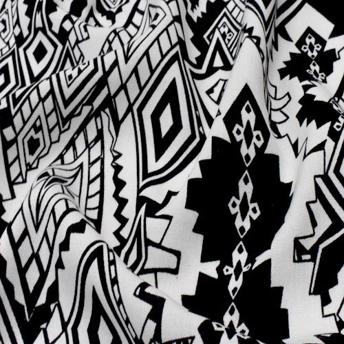 2 YD PC-Black/White Tribal Printed Cotton Shirting Woven Fabric - Image 2