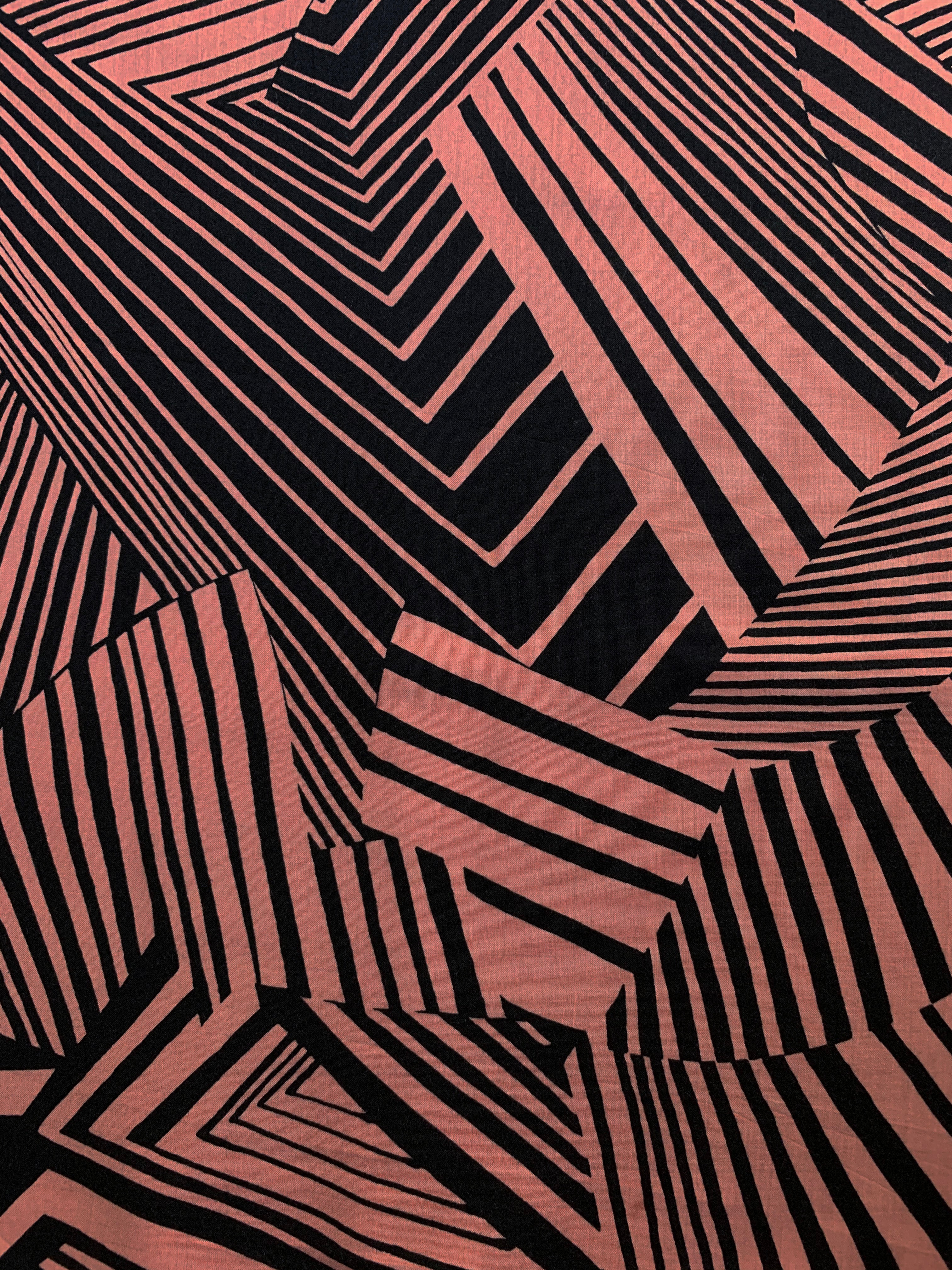 2 YD PC-Peach and Black Print Rayon Challis Fabric - Image 2