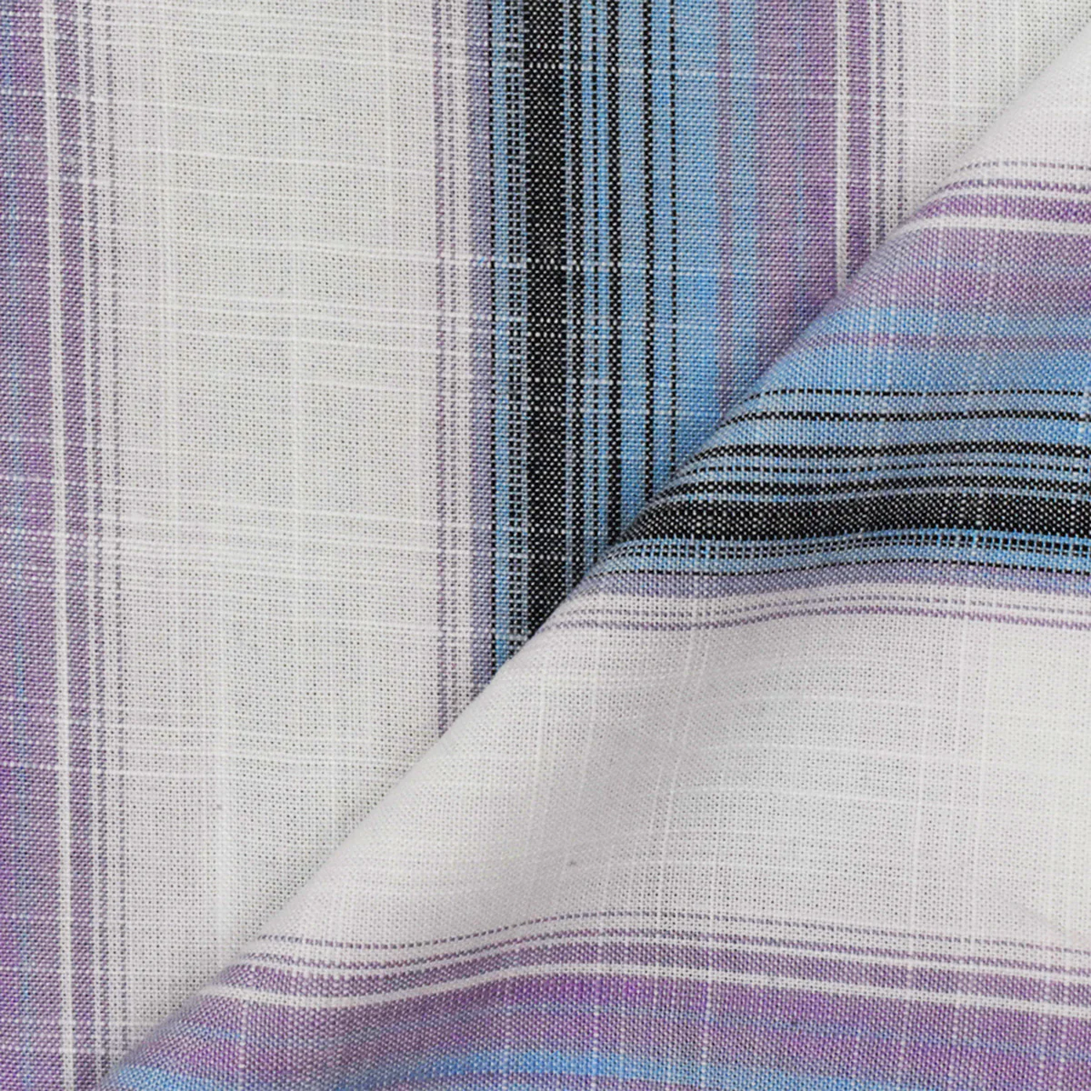 2 YD PC-Purple-Multi Famous Maker Striped Cotton Cross-Hatch Woven Shirting Fabric - Image 2