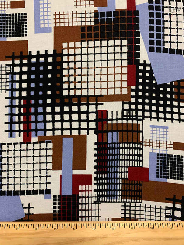 2 YD PC-Red and Black Abstract Print Rayon Challis Fabric - Image 3