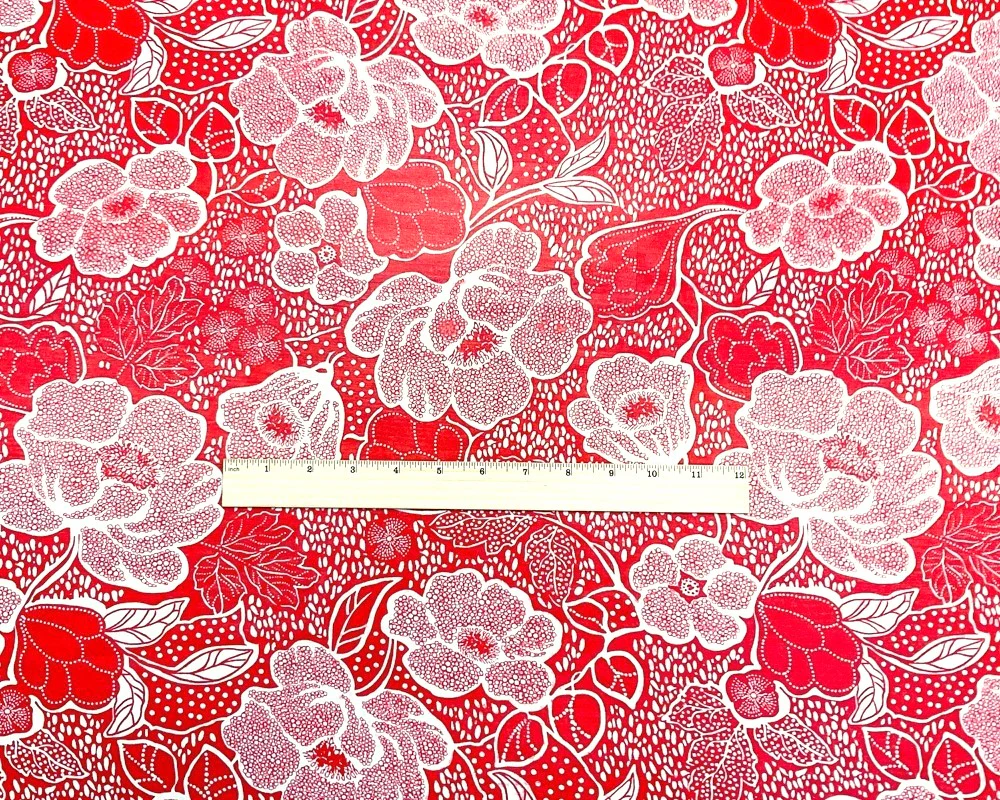 2 YD PC-Red-White Poly Floral Printed Chiffon Woven Fabric - Image 4