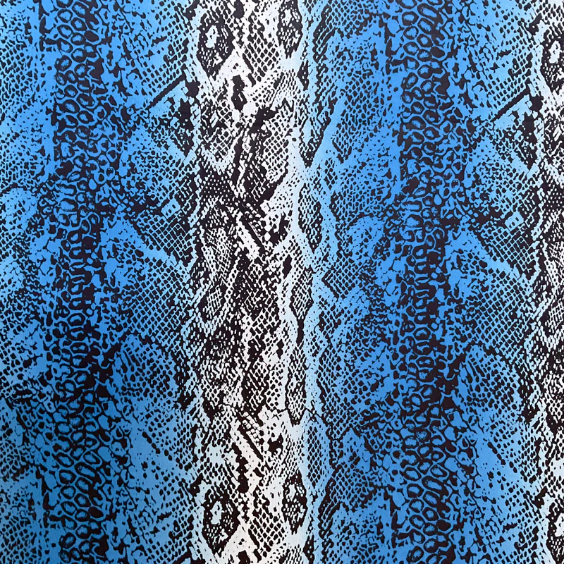 3 1/2 YD PC-Blue-Black Snakeskin Print Silk Chiffon Designer Remnant Fabric