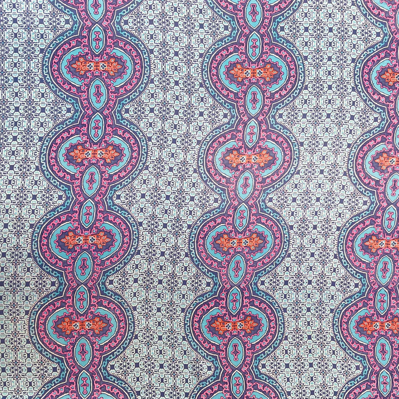 3 1/2 YD PC-Blue-Orange-Aqua-Hot Pink Circle Medallion Print Silk Chiffon Designer Remnant Fabric