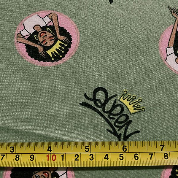 3 1/4 YD PC-Green Queen Print Double Brushed Knit Fabric - Image 2