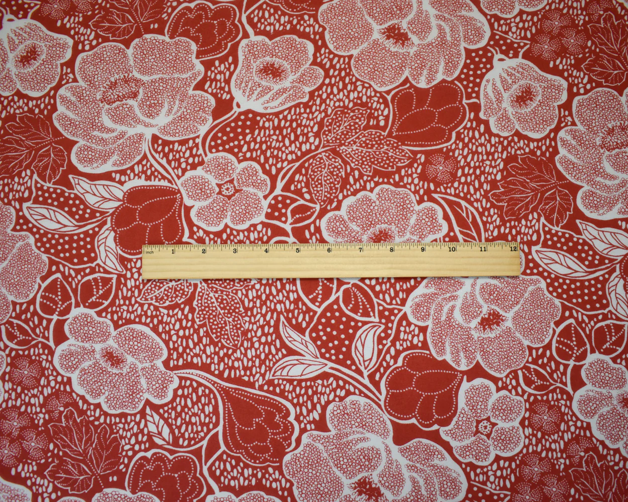 3 1/4 YD PC-Red-White Poly Floral Printed Georgette Woven Fabric - Image 3