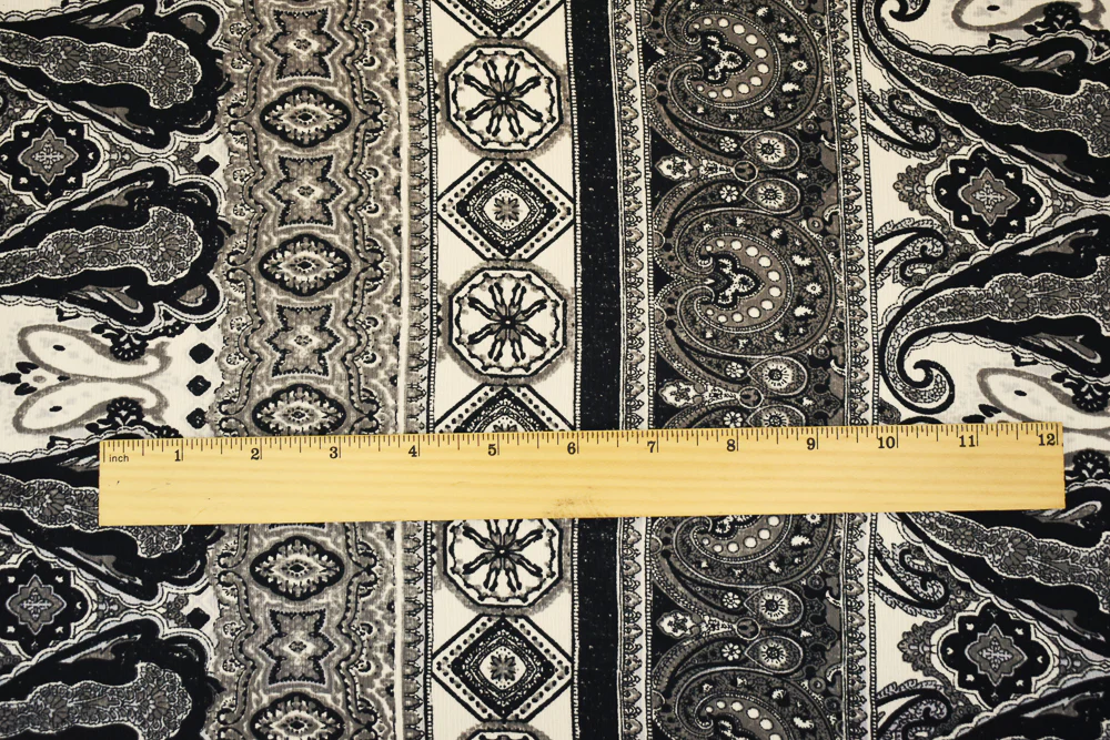 3 3/4 YD PC-Black-Gray-Multi Poly Paisley Baroque Printed Crepe Georgette Woven Fabric - Image 4