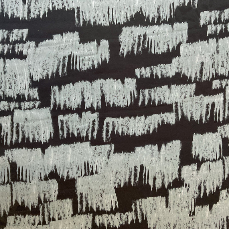 3 1/2 YD PC-Black-White Brushstroke Print Silk Chiffon Designer Remnant Fabric