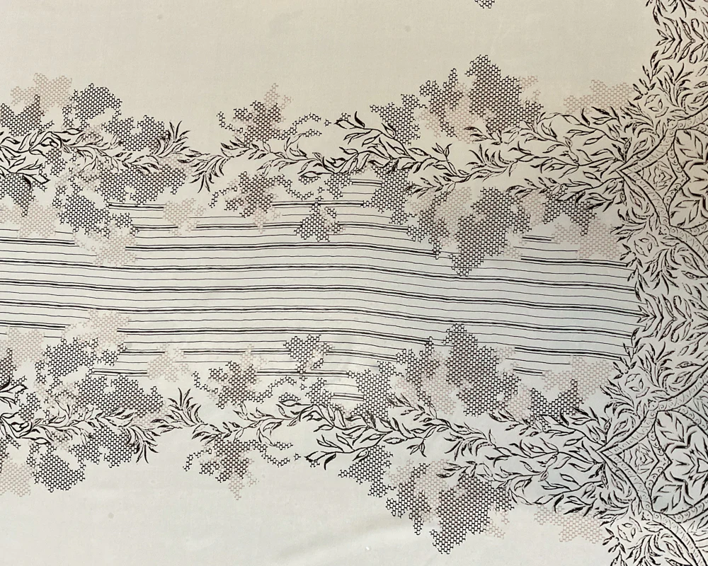 3 1/2 YD PC-Ivory-Tan-Black Honeycomb Stripe Silk Chiffon Designer Remnant Fabric - Image 3