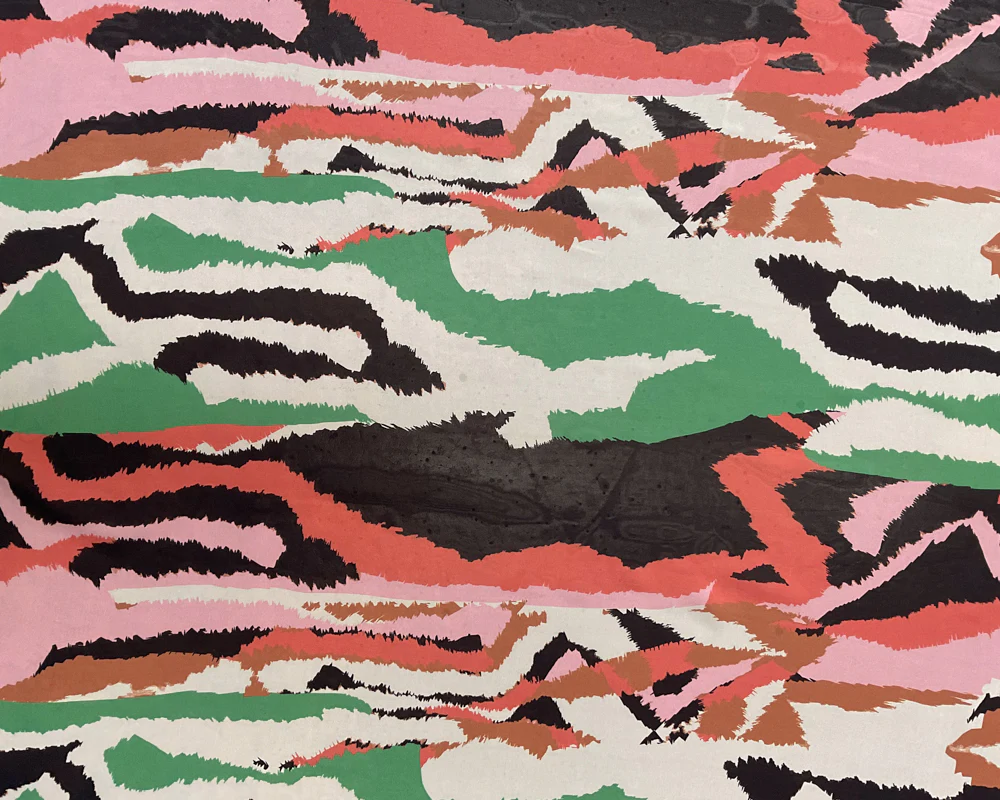 3 YD PC-Black-Green-Coral-Ivory Stripped Ikat Silk Chiffon Designer Remnant Fabric - Image 3