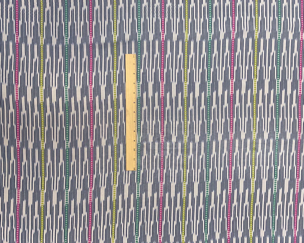 3 YD PC-Dark Blue-Green-Red-Yellow Ikat stripe Silk Chiffon Designer Remnant Fabric - Image 2