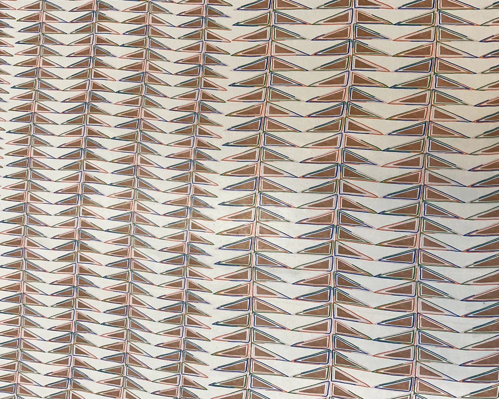 2 3/4 YD PC-Ivory-Tan-Blue-Orange-Yellow Abstract Geo Silk Chiffon Designer Remnant Fabric - Image 3