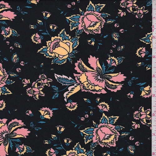 3 YD PC-Midnight Navy Multi Stylized Small Floral Double Brushed Jersey Knit Fabric