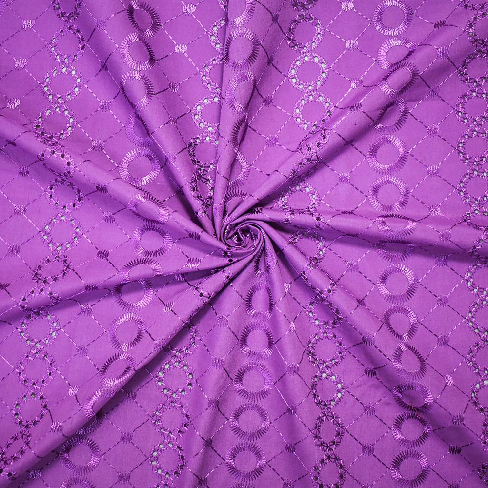3 YD PC-Purple Poly-Cotton Embroidered Circle Diamond Scallop Eyelet Woven Fabric - Image 2