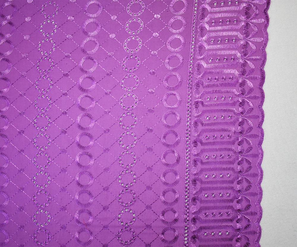 3 YD PC-Purple Poly-Cotton Embroidered Circle Diamond Scallop Eyelet Woven Fabric - Image 3