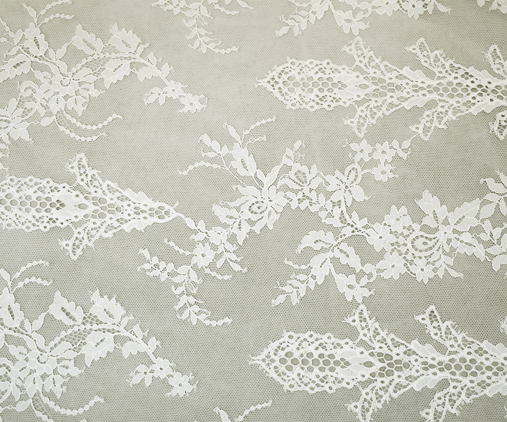 3 YD PC-White Nylon Poly Floral Embroidered Mesh Knit Fabric - Image 3