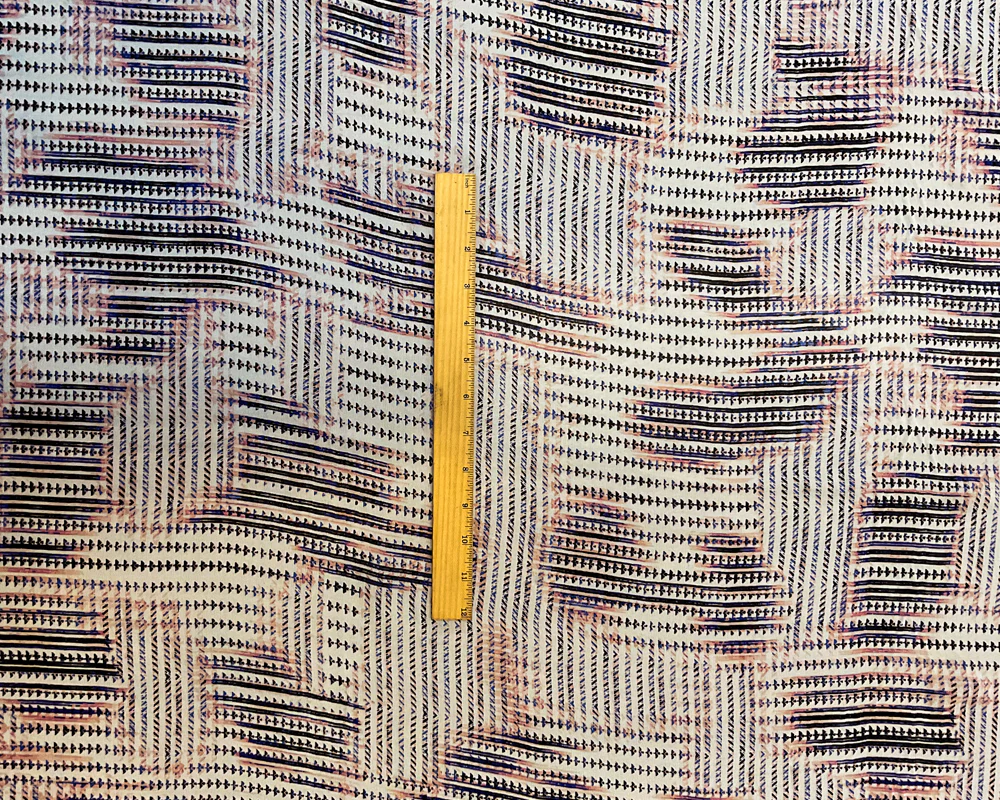 4 1/2 YD PC-White-Pink-Blue-Black Abstract Patches Silk Chiffon Designer Remnant Fabric - Image 2