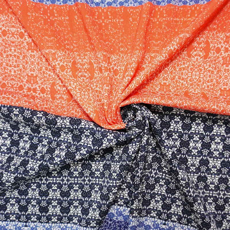 5 YD PC Blue Silk Spandex Lace Printed Satin Woven Fabric