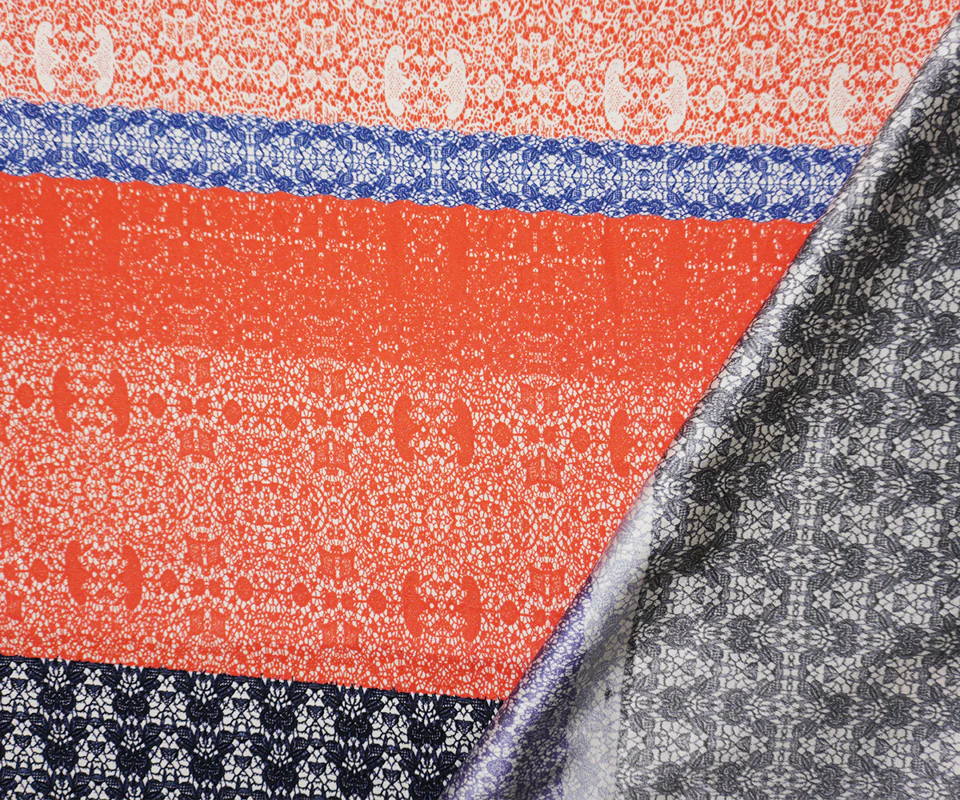5 YD PC Blue Silk Spandex Lace Printed Satin Woven Fabric - Image 3