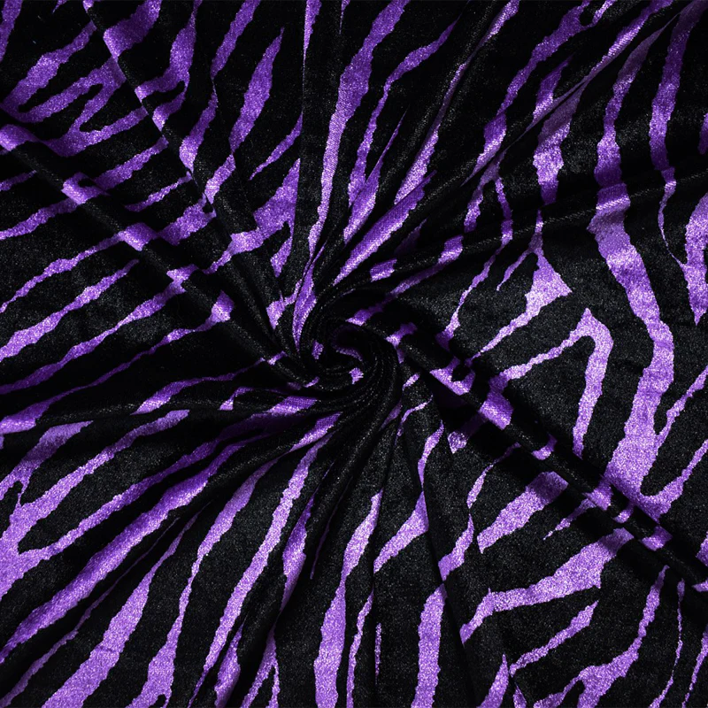 6 YD PC-Purple-Black Poly Stretch Spandex Zebra Printed Velvet Knit Fabric