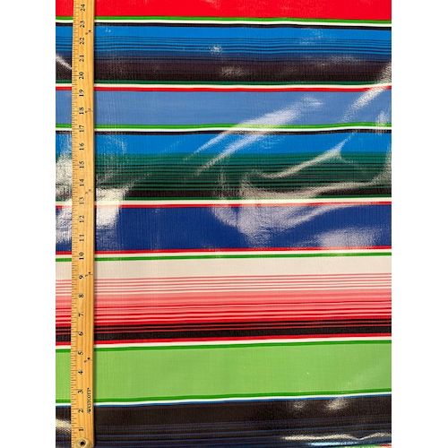 7/8 YD PC-Royal Blue Multi Stripe Oilcloth Fabric - Reorderable - Image 2
