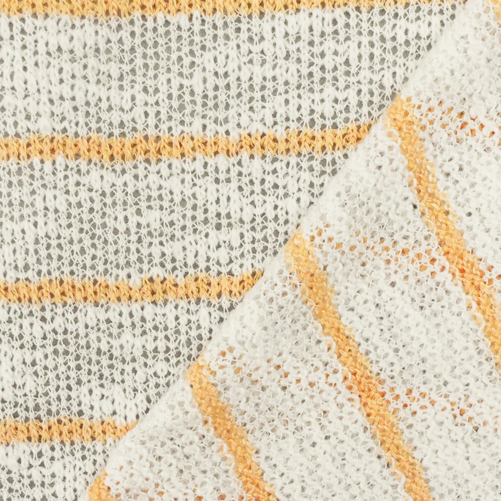 Apricot Orange-White Stripe Stretch Jersey Knit Fabric - Image 3