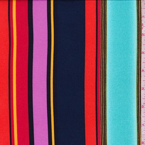 Aquamarine/Dark Navy Multi Stripe Double Brushed Jersey Knit Fabric