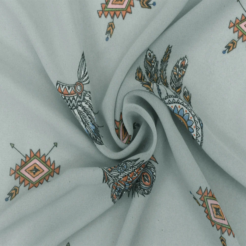 Ash Mist Blue-Multi Famous Designer Dream Catcher Printed Chiffon Fabric - Image 3