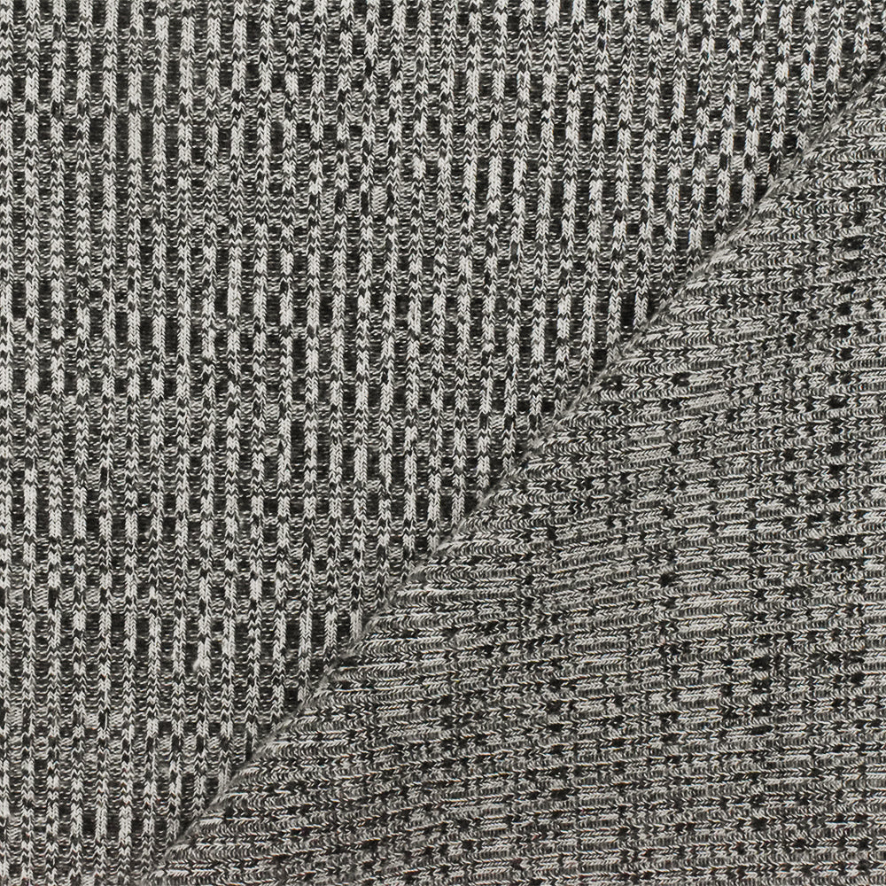 Ash White-Black Distorted Texture Stretch 2X2 Rib Knit Fabric - Image 3
