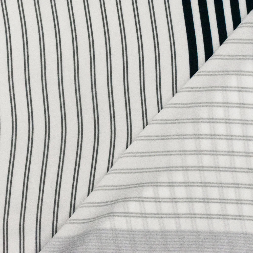 Basic White-Blue-Multi Stripe Printed Poly Twill Woven Fabric - Image 3