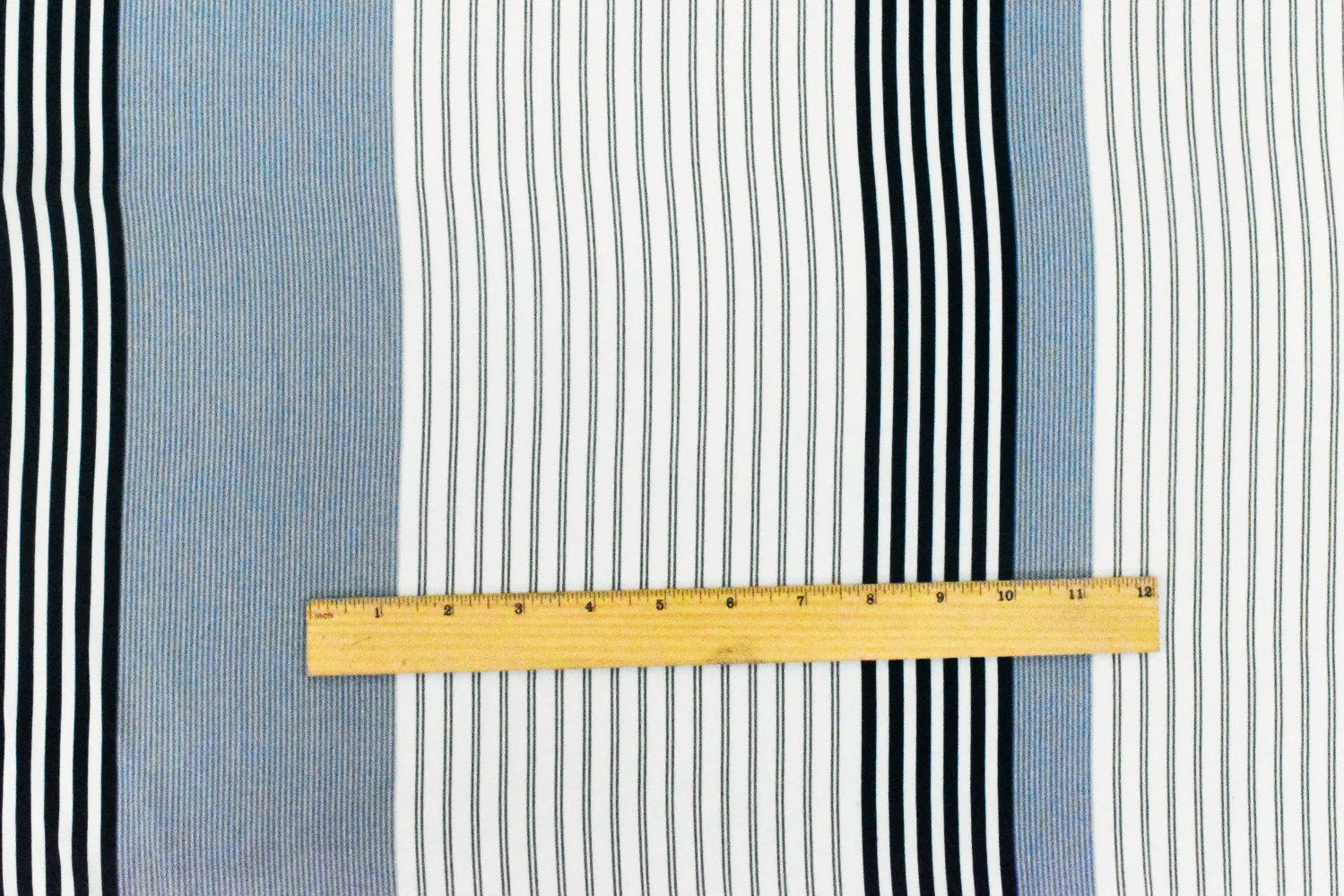 Basic White-Blue-Multi Stripe Printed Poly Twill Woven Fabric - Image 4