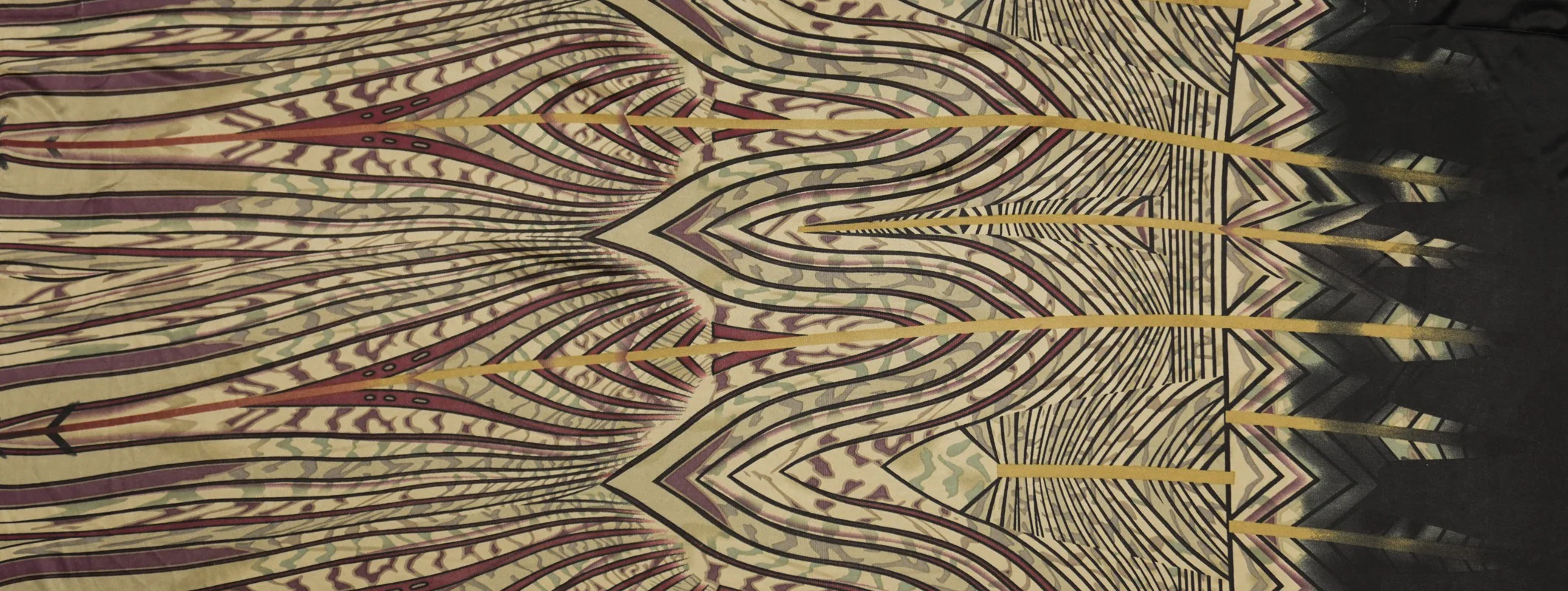 Beige-Black Silk Aztec Border Stripe Print Interlock Knit Fabric - Image 2