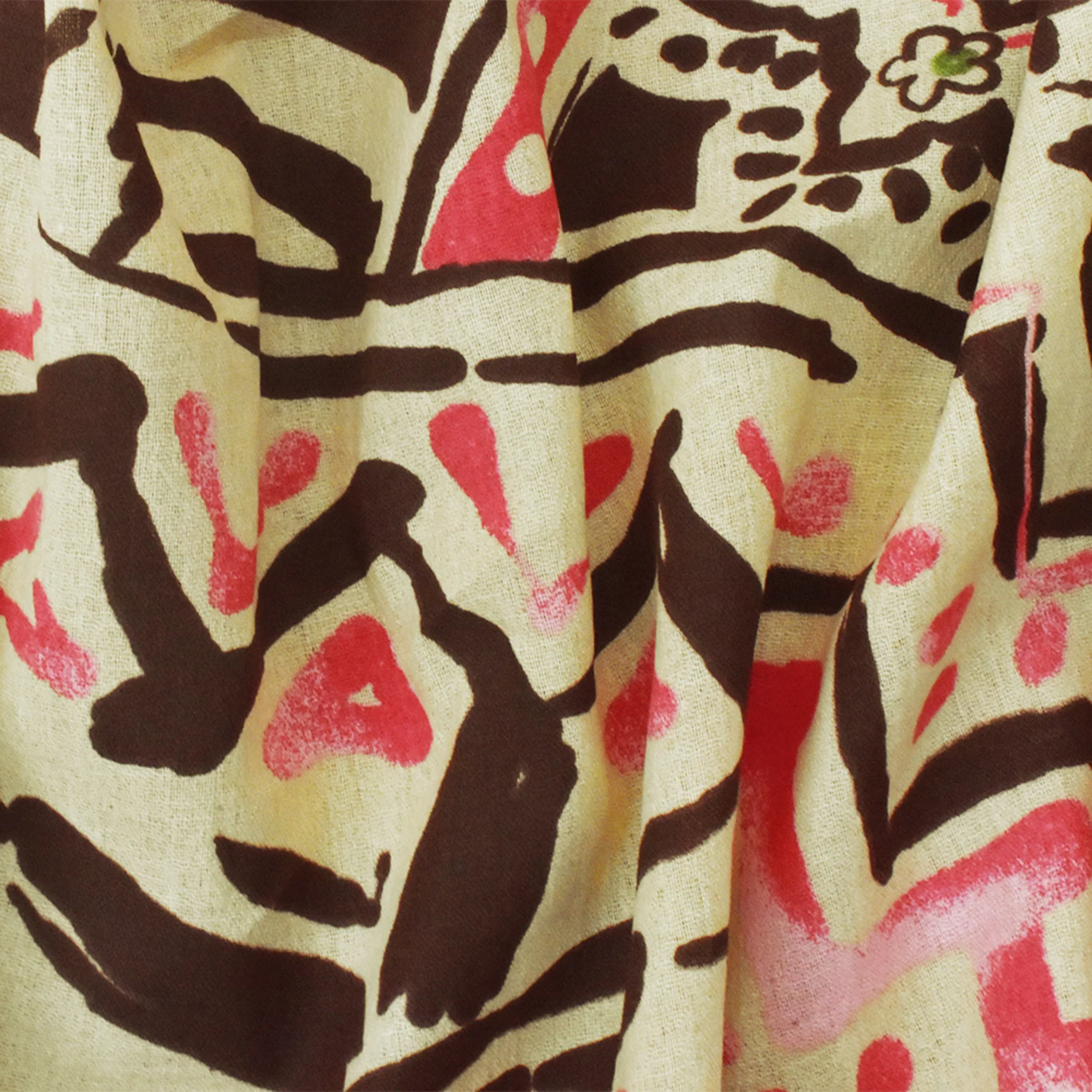Beige-Brown-Multi Aztec And Floral Printed Cotton Gauze Woven Fabric - Image 2