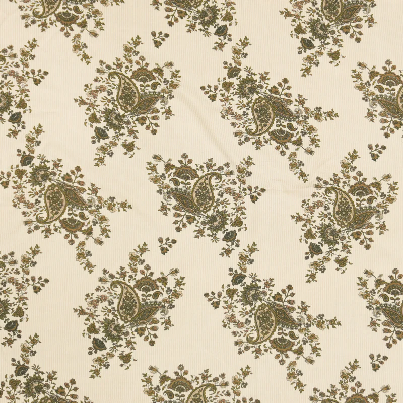 Beige-Brown-White Rayon Floral Paisley Printed Challis Woven Fabric